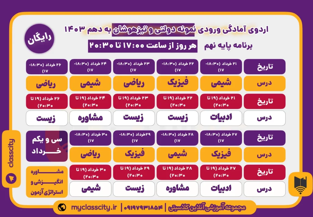 نمونه دولتی و تیزهوشان نهم [دوره رایگان 1403] کلاسیتی